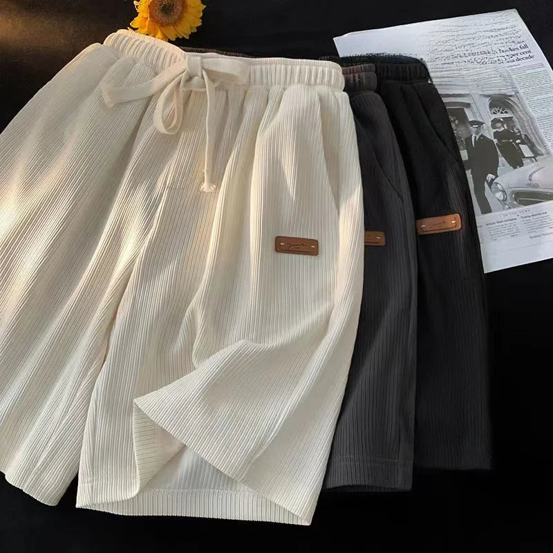 Plus Size Casual Embroidered Waist Orts Men Women'S Summer New Loose Wide Leg Five Pants Hong Kong Sle Comfortable Breathable