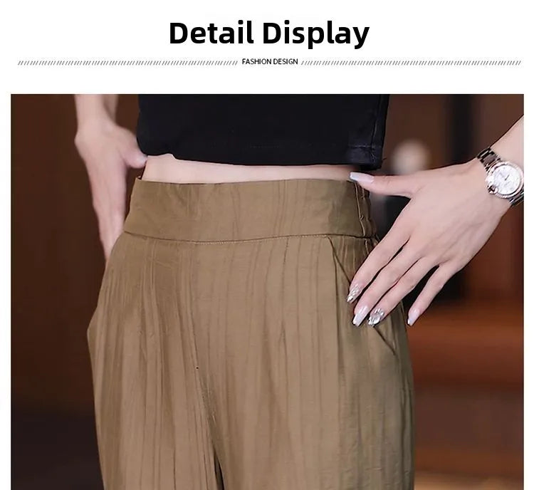 Women's Ice Silk Wide Leg Pants - High Waist Loose Casual Trousers