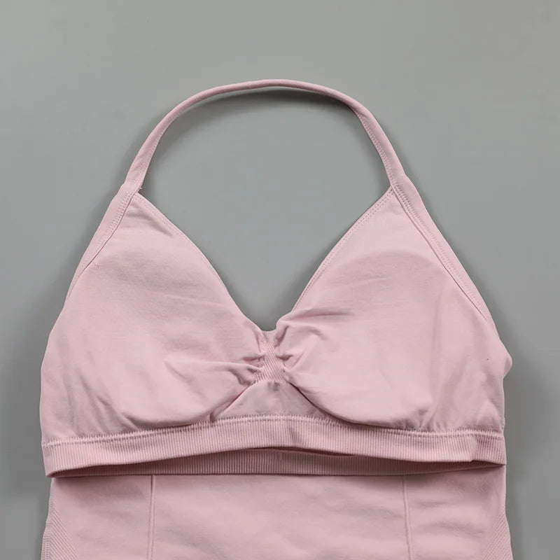 No Logo Longline Strappy Top Women Seamless Yoga Tank Top Ruched Backless Gym Clothes Workout Sleeveless Shirt With Built In Bra