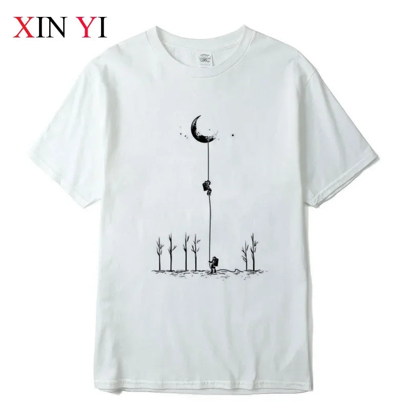 Summer Casual Men'S T-Shirt Top Quality Cotton Blend Cool Funny Astronaut Print Casual Loose For Men T Shirt O-Neck Top Men Tee