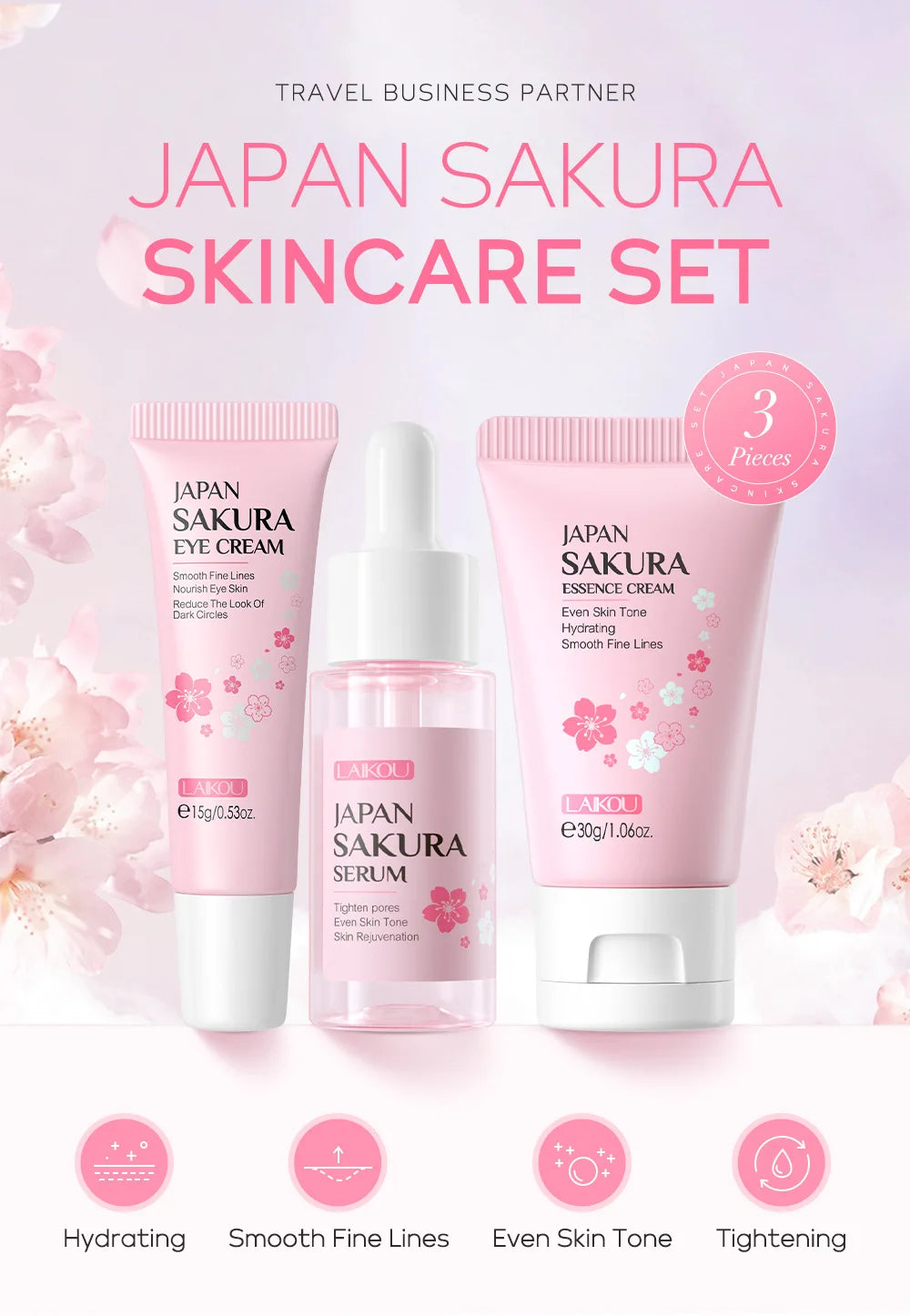 LAIKOU Vitamin C Skin Care Sets 3pcs Face Cream Serum Eye Cream Moisturizing Anti Wrinkles Facial Care Kit