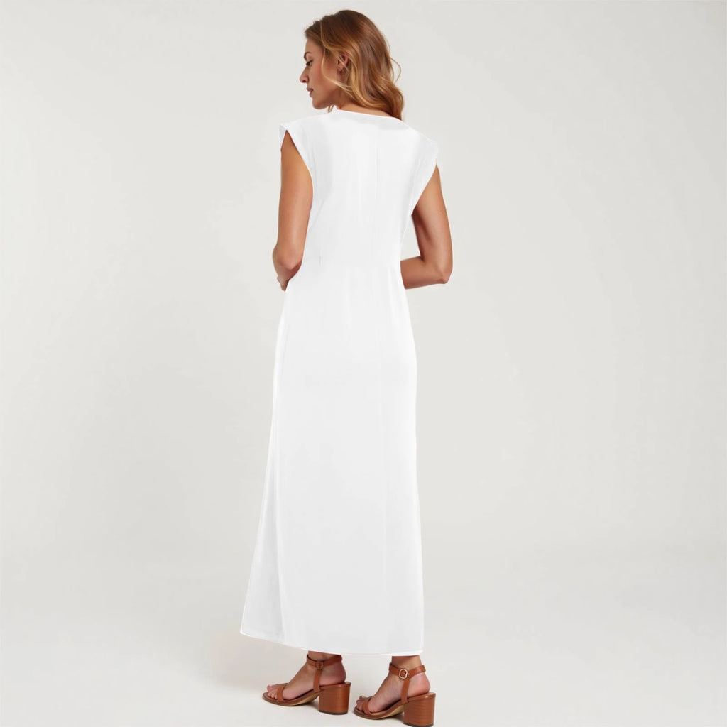Women's Solid Color Summer Dress Flying Short Sleeve Loose Fit A Line Long Dress Casual Oversized O Neck Beach Vestidos Mujer