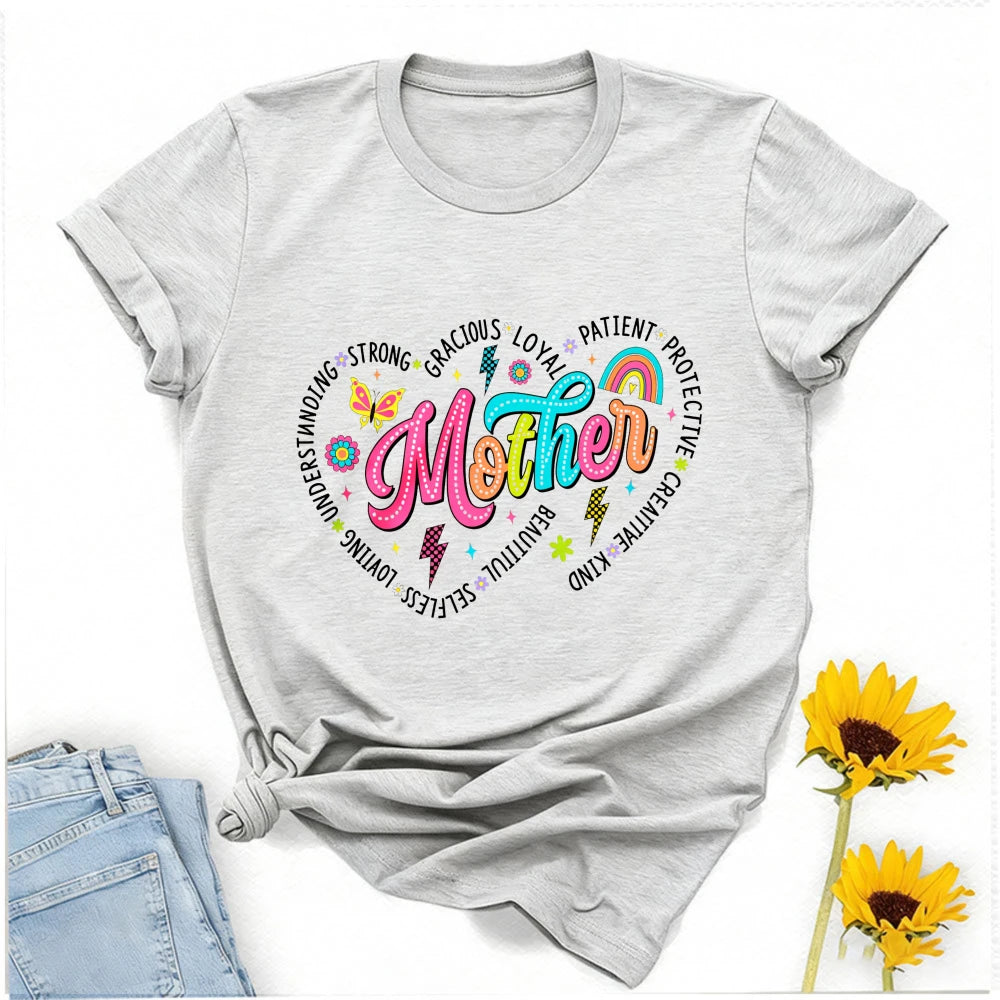 Heartfelt Mother Appreciation Word Strong Beautiful Wise Kind Best Mom Designed Colorful Retro with Strong Gracious Traits Tee