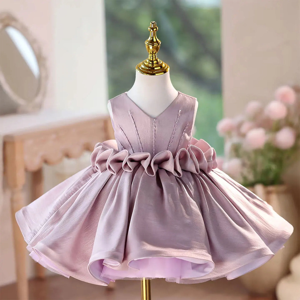Dreamy Vow J460A Champagne Elegant Flower Girl Dress Satin Knee Length Children Wedding Birthday Holiday Party Pageant Dress