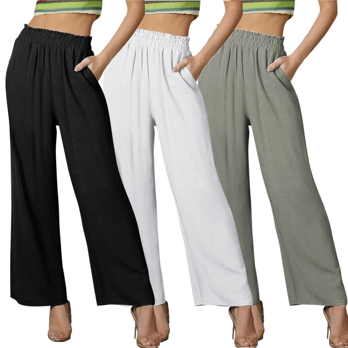 ZOMAXIUJEE Women's High Waisted Wide Leg Cotton Linen Palazzo Pants