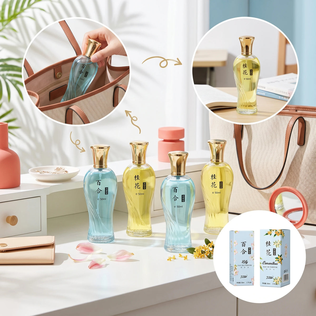 Oriental Classic Floral Fragrance for Women, 1.7 oz X 2pcs (Two Bottles per Case), Featuring Osmanthus, Jasmine, Lavender, Gardenia, Lily, Magnolia, and Rose. A Natural Floral Scent, Fresh and Refreshing, Suitable for Gifting