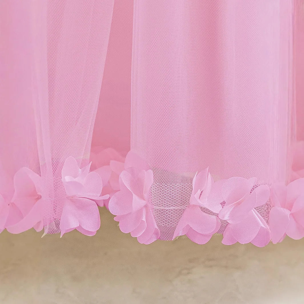 HETISO Summer Children Girls Petals Princess Dress Kids Flower Mesh Costumes Gown for New Year Holiday Party 3-10 Years