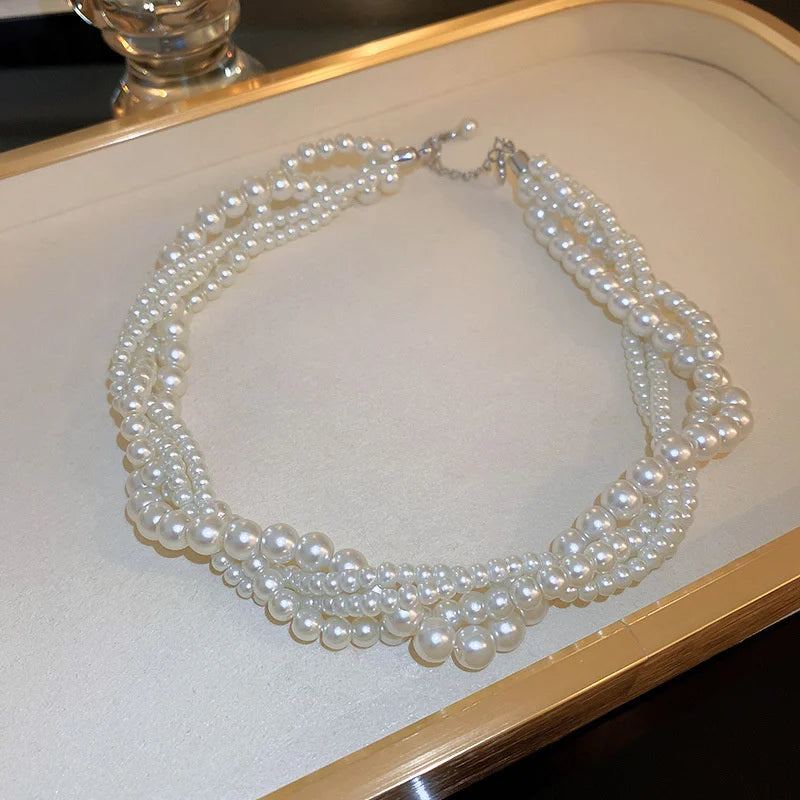 Fyuan Korean Style Twining Pearl Choker Necklaces For Women'S Geometric Necklaces Weddings Bride Jewelry Accessories
