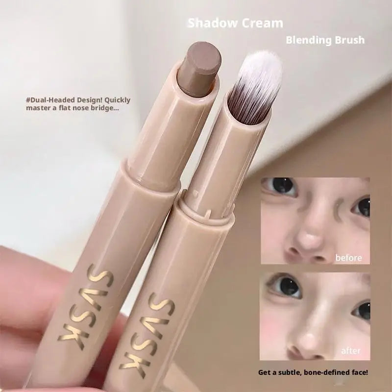 3D Contouring Pen Matte Bronzer Stick Nose Shadow Contour Pen With Brush  Long Lasting Waterproof Cream-Textured Nose Shadow Pen