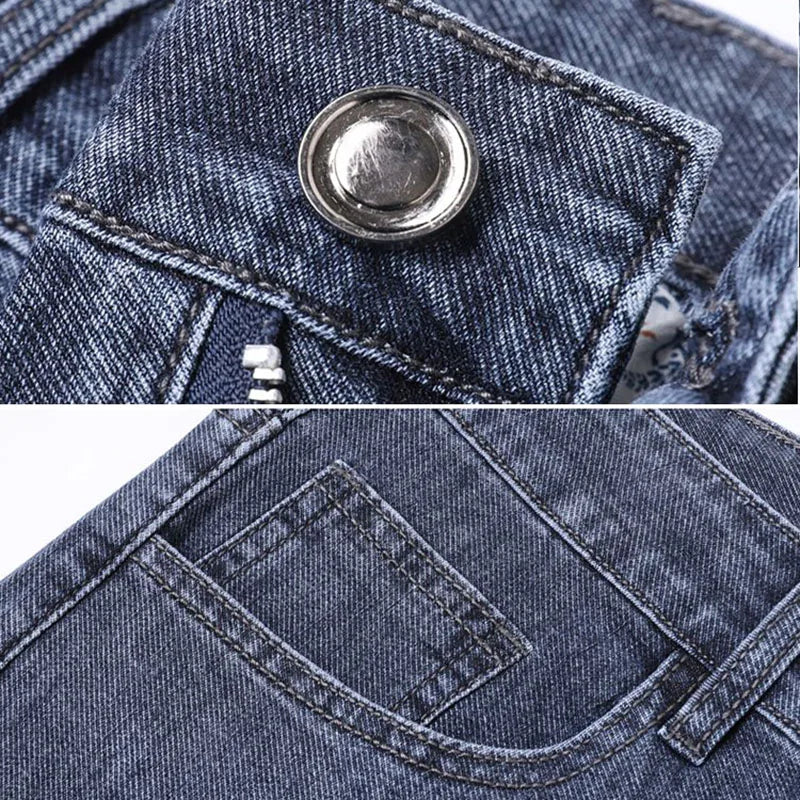 New Men Spring Summer Business Stretch Jeans Male Fashion High Waist Straight Leg Loose Casual Denim Pants Smoke Gray Trousers