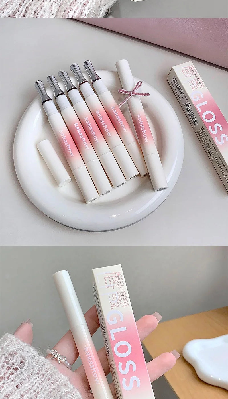 Kakashow Mirror Watery Lip Gloss Iron Brush Head Jelly Lipgloss Moisturizing Lip Tint Lipstick Nature Nude Lips Makeup Cosmetics