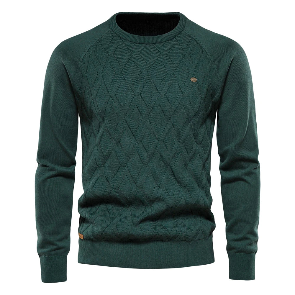 Aiopeson Argyle Knit Mens Sweater O Neck Warm Winter Pullover Solid Color Classic For Men