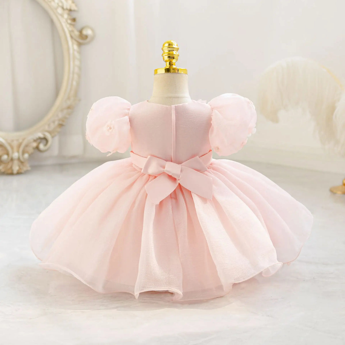 Summer Pearls Bow Baby Girl Dress Pink First Birthday Princess Wedding Kids Party Dresses Tutu Girl Bridesmaids Evening Gown
