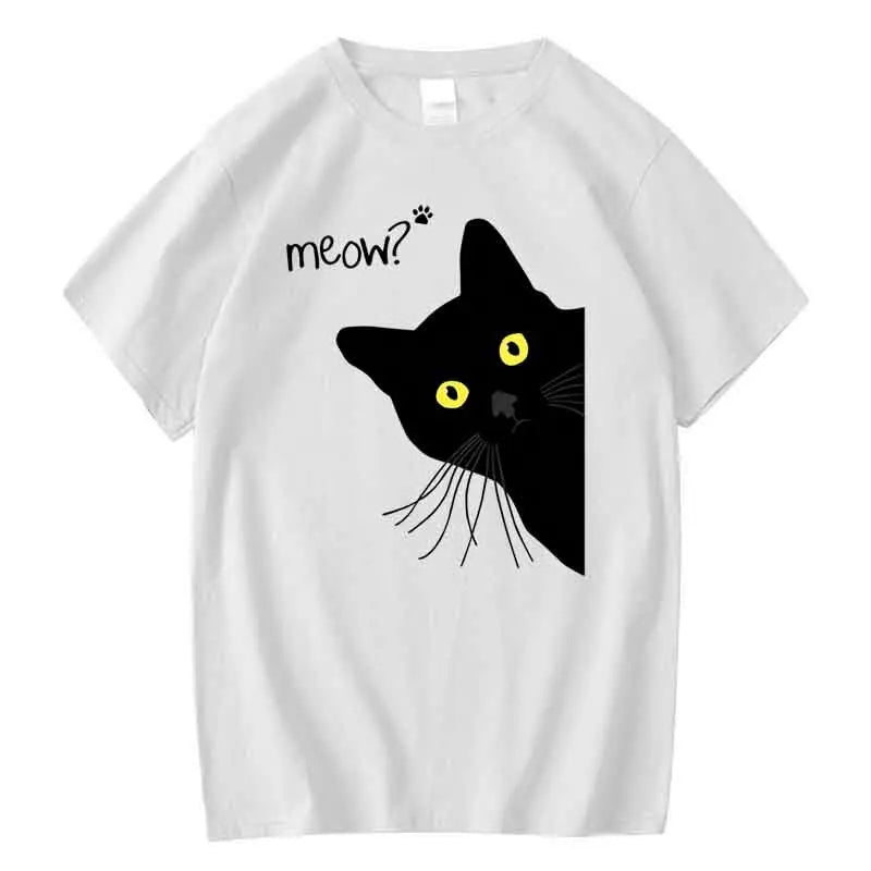 Men'S T-Shirt 100% Cotton Summer Meow Black Cat Print Men T Shirt Casual Loose O-Neck Men Tshirt Short Sleeve T-Shirt Male Tees