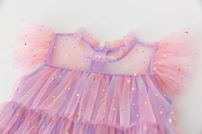 Girls Rainbow layered Dress Birthday Dress Teens Girl Clothes Summer Sequined Princess Mesh Tutu Dresses Kid Party Costume