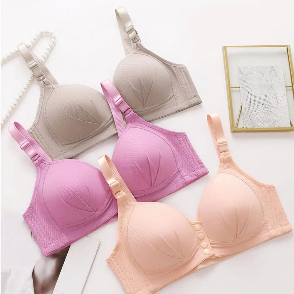 Breathable Bra Front Button Closure Push Up Bra For Women'S With Adjustable Straps Plus Size Support No Wire Design For Ladies