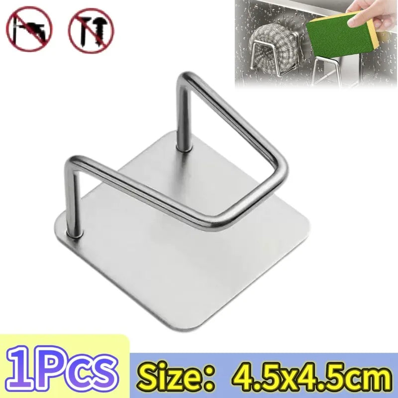 Soporte de esponjas de cocina, estante de acero inoxidable para fregadero, soportes adhesivos, escurridor, ganchos de pared, organizador de almacenamiento de accesorios