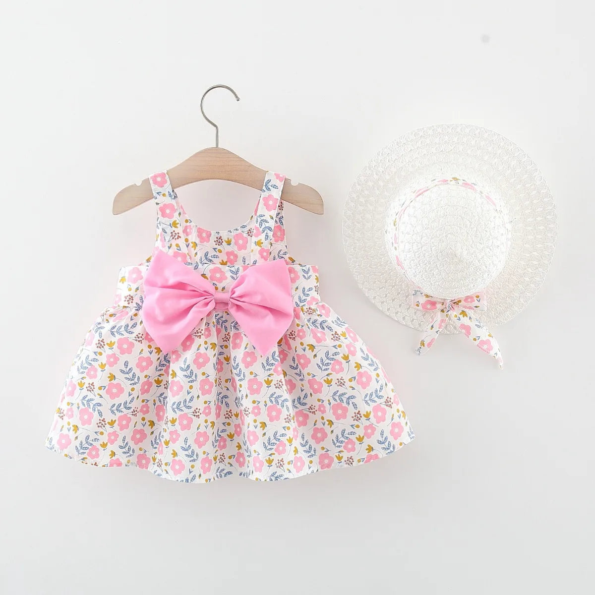 9M-3Y Baby Girl Summer Lightweight Princess Dress Newborns Cotton Breathable Floral  A-Line Dress Infant Big Bow Camisole Dress