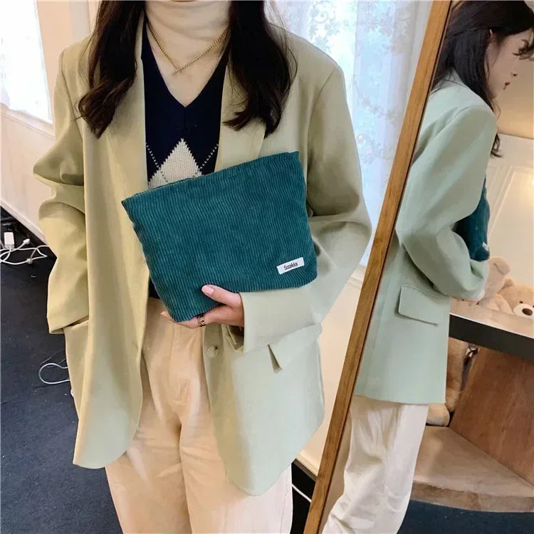 Soft Large Cosmetic Bags Women'S Neceser Makeup Toiletry Bag Fashion Travel Make Up Bag Corduroy Brush Pencil Organizer Case