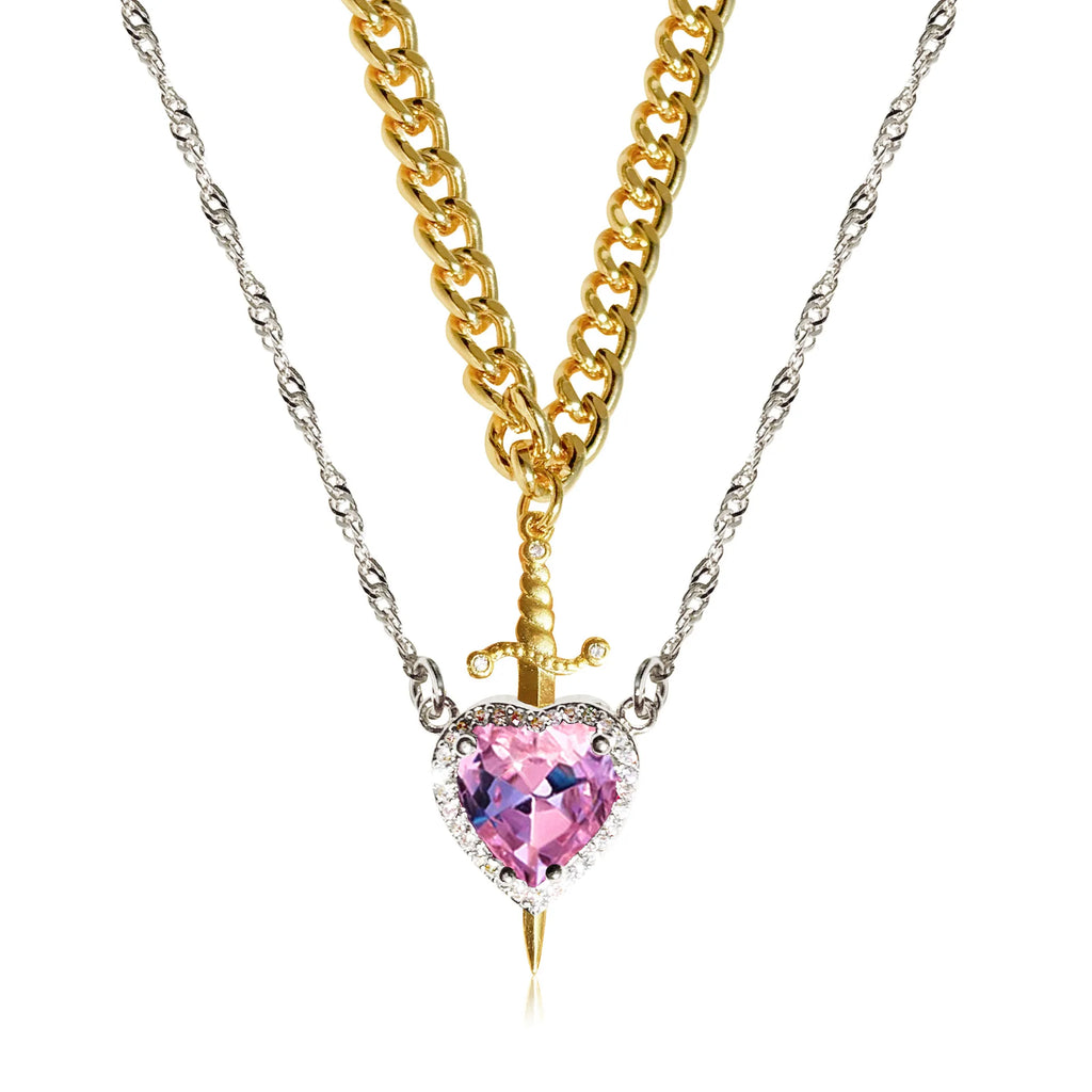 Heart and Sword Necklace Couple Necklaces Zircon Crystal Ring Bracelet Necklace Jewelry Set for Romantic Valentine's Day Gifts