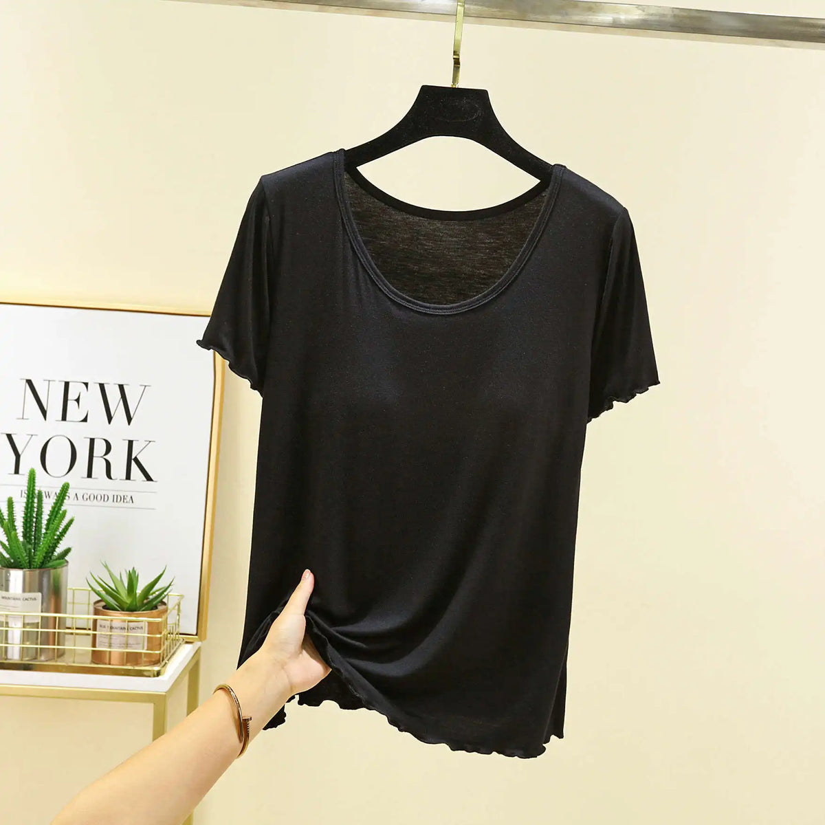 Modal No- Bra T-Shirt One-Piece Short Sleeve Women Summer Wear Casual Solid Color Base Layer Outdoor Wear round Neck T-Shirt