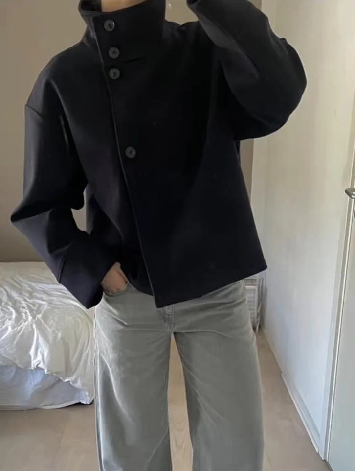 Stand Collar Women Winter Woolen Coat 2025 Spring Single Breasted Loose Female Long Sleeve Jacket Office Lady Street Short Coats