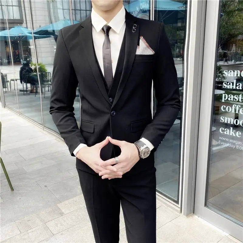 Men's Slim Fit Three Piece Suit Set by Banquet Blaze All In One Formal Wedding Banquet Wear for Stylish Men