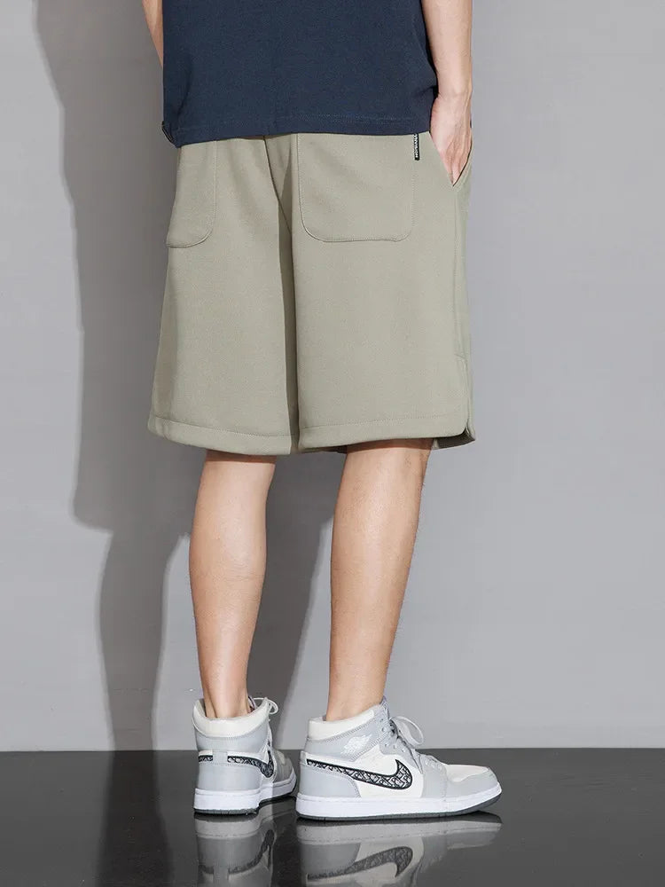 Casual Shorts Summer Men's Sweat Shorts Knee-Length Straight Loose Short Pants Streetwear Drawstring Solid Shorts