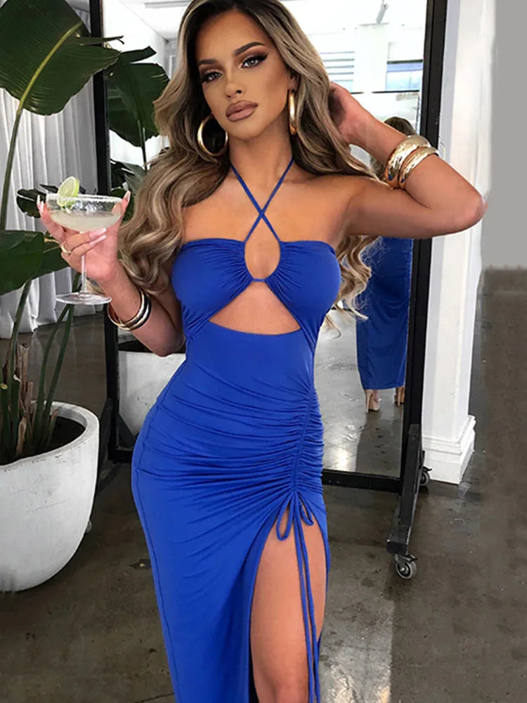 Sleeveless Sexy Female Midi Backless Dresses Slim Night Club Women'S'S Dress Bodycon Vestidos Elegantes Para Mujer