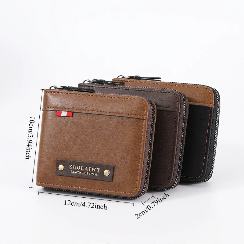 Men's Retro Short Wallet, Multi Functional Splicing Color Three Fold Wallet with Hidden Small Pocket, Ideal for Daily Casual Use