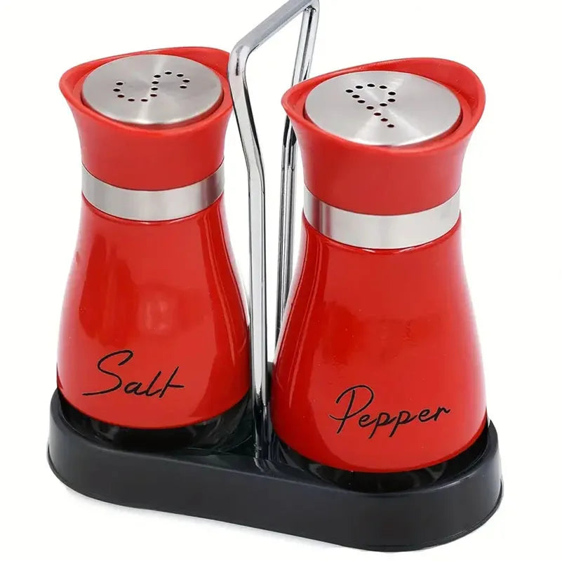 Botella de cristal para especias de cocina, juego de 2 molinillos de sal y pimienta recargables ajustables con estante, dispensador de especias con orificios para verter