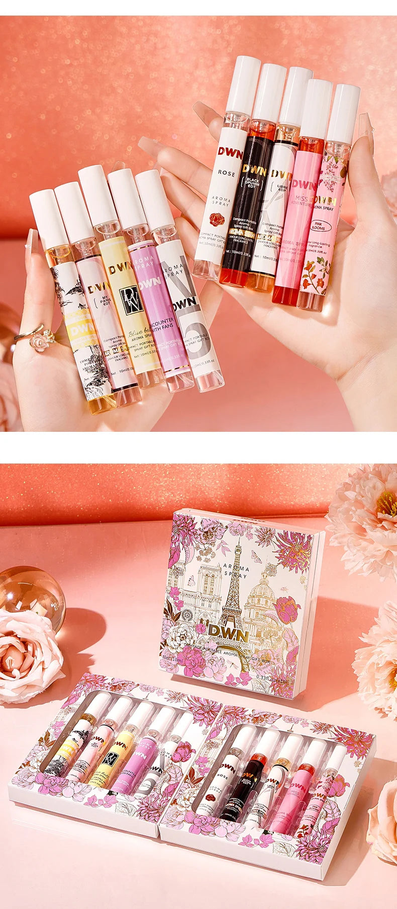 Women's 10PCS Alcohol-Free Fragrances Set, Romantic Floral Scents, Elegant Gift Box, Long-Lasting, Ideal for Daily Use & Gifting