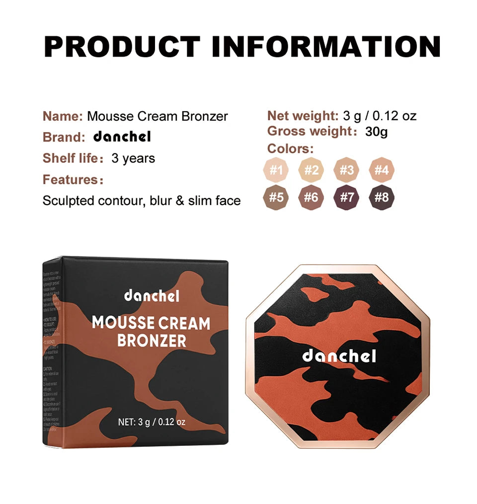 Mousse Cream Bronzer Matte Blendable Contour Shading Cream Long Lasting Waterproof Face Natural Lightweight Makeup Cosmetics