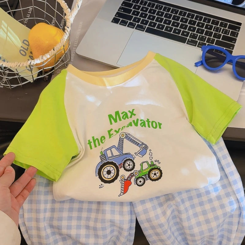 Summer New Children'S Cotton Cartoon Printed Short Sleeved T-Shirt Boys And Girls Raglan Sleeves Stylish Casual Tops