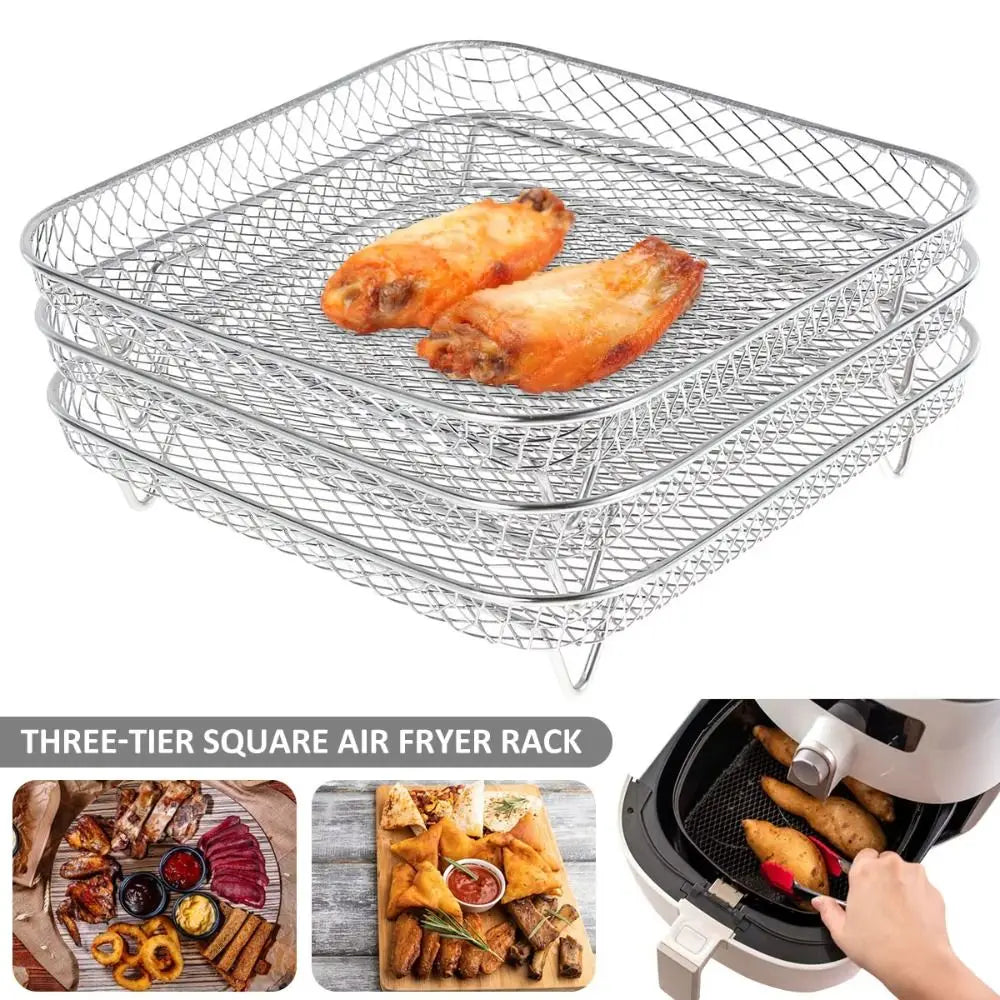 Cesta para asar de acero inoxidable antiadherente Bandeja para freidora de aire Rejilla de alambre Rejilla para freidora de aire Cesta apilable para asar Accesorios de cocina