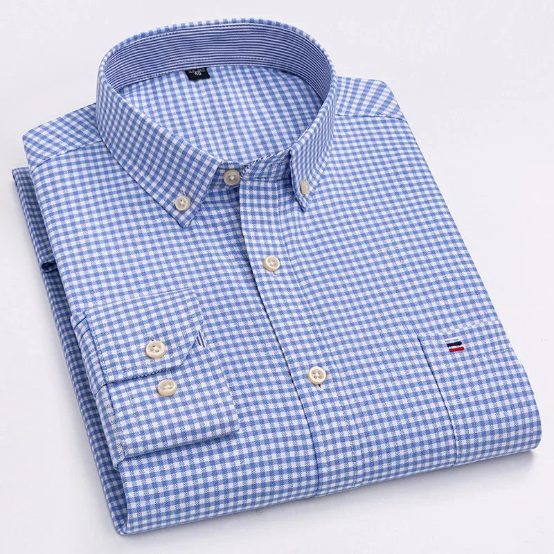 Pure Cotton Oxford Mens Shirt Long Sleeve Casual Plain Solid Regular Fit Classic Dress Shirt For Men