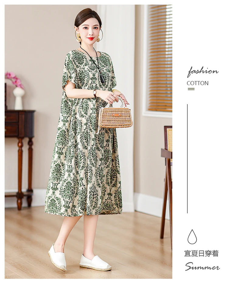 New Fashion Casual Summer Dress For Women Ladies O-Neck Print Short Sleeve Dress plus size Women Clothing