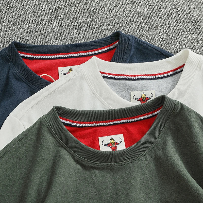 Autumn New American Retro Long-Sleeved O-Neck Letter Printed T-Shirt Men'S Fashion 100% Cotton Washed Casual Sport Tops