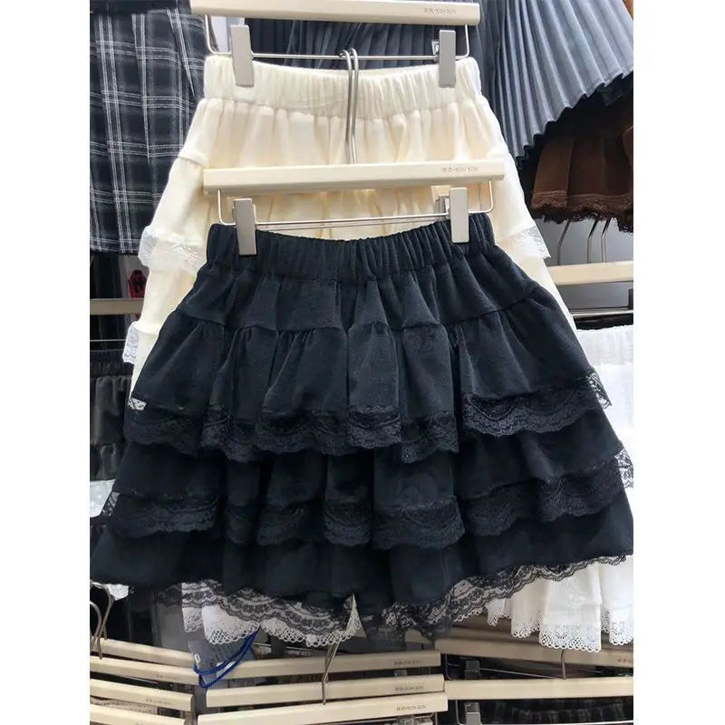 Japanese Y2k Cute Ruffled Plaid Skirt Punk Rock Subculture Cake Skirts Japanese Preppy Style Casual New Women Skirts Lolita Lace
