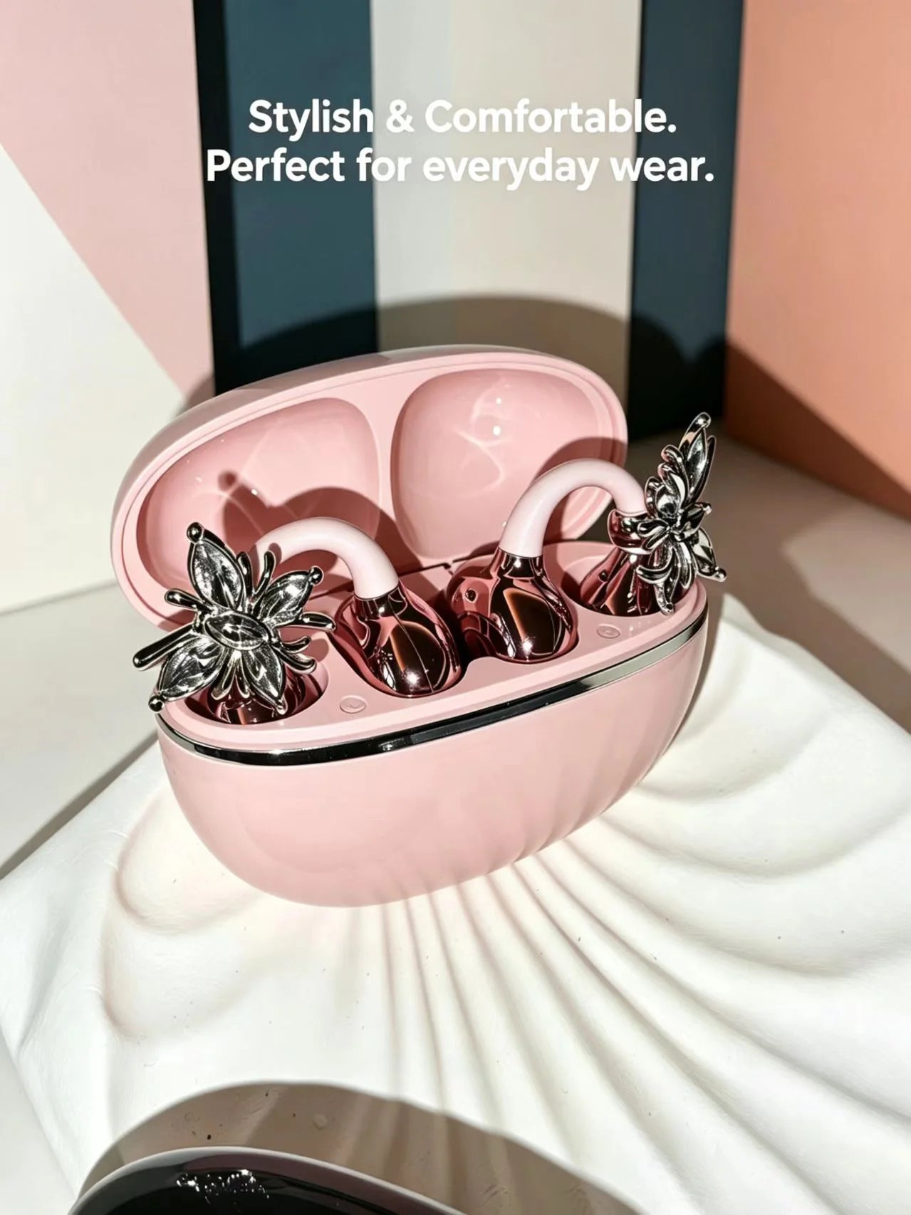 Universal Open Hook Bluetooth Headphones HD Noise Reduction Call Wireless Earphones , Come with Extra Crystal Diamond Butterfly