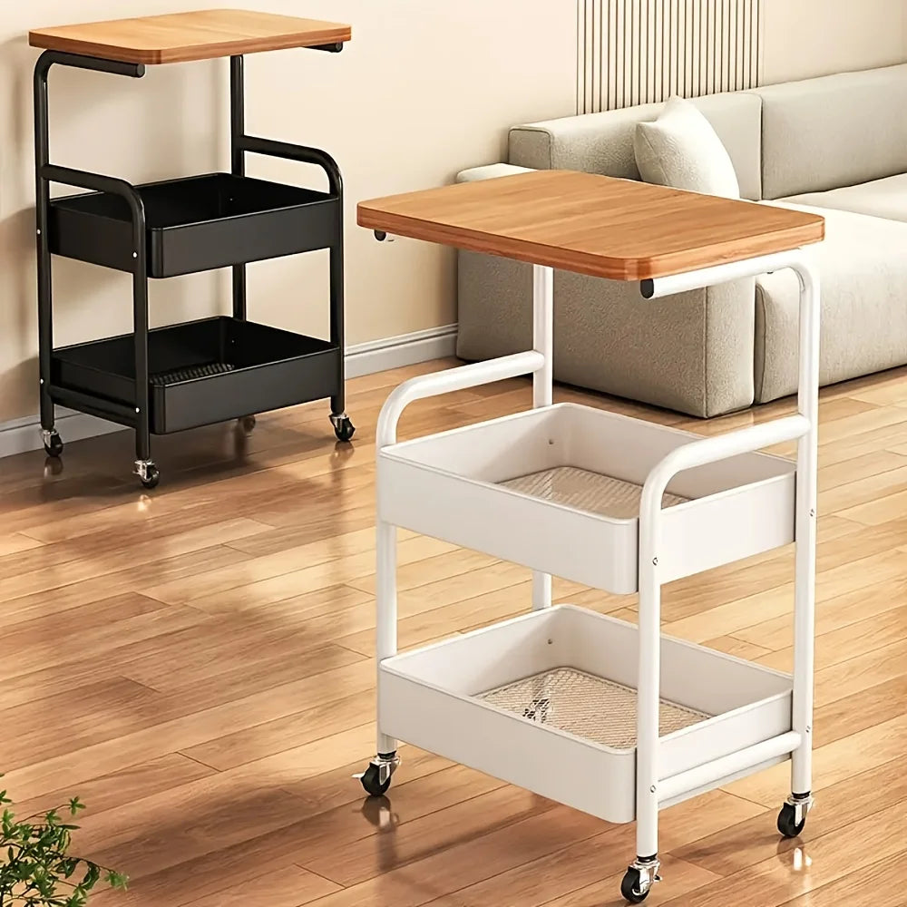 3-Tier Rolling Cart with Tabletop and Wheels - Storage Utility Rack