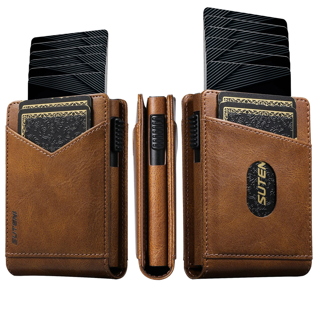 SUTENI Card Slot Wallet Flip Cover Faux Leather Card Box Pressing The Button Automatically Ejects The Card