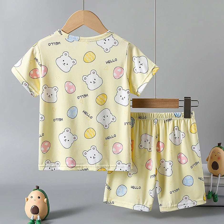 2/4-piece Summer And Autumn Children's Cute Cartoon Print Set For Boys And Girls Comfortable And Versatile Short Sleeved Shorts