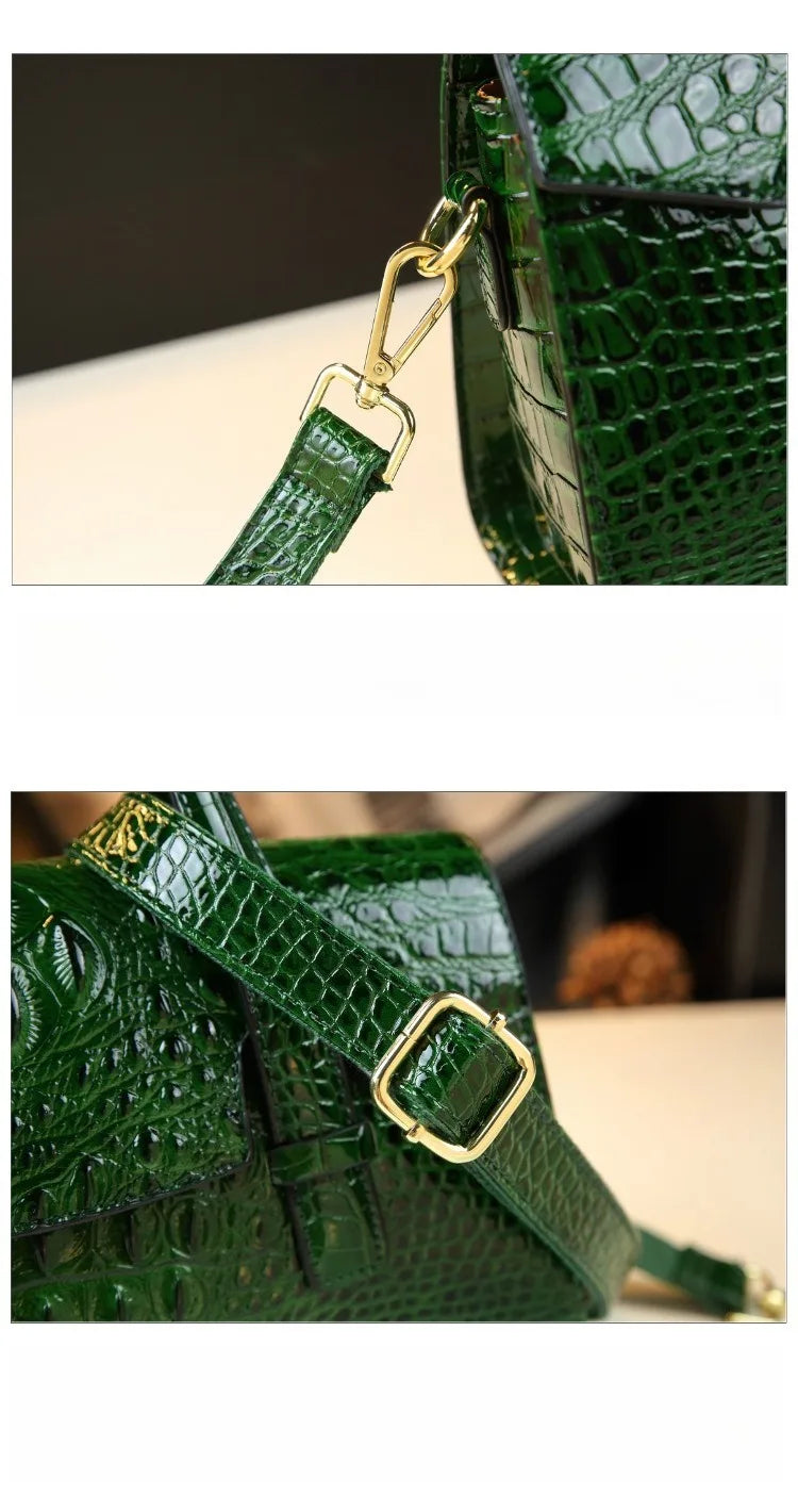 Crocodile Pattern Women's Bag 2026 New Style Messenger Bag Women's High-End Boston Pillow Bag Light Luxury Leather Shoulder Bag