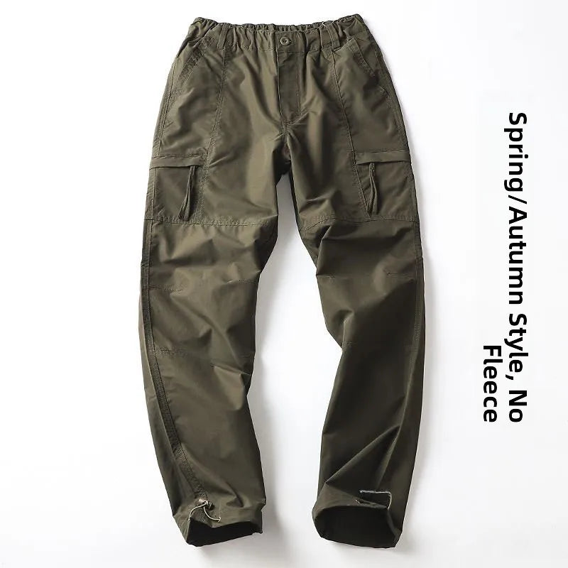 Outdoor Workwear Pants Men'S Loose Fleece Lined Thick Soft Hiking Mountain Climbing Windproof Waterproof Jacket Pants