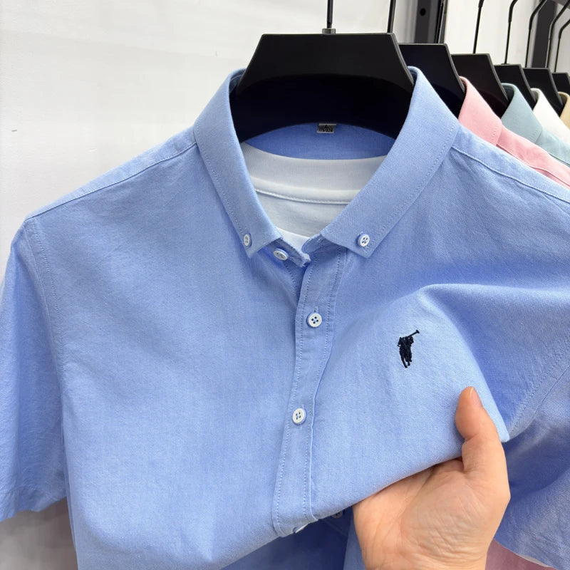 Men's Pure Cotton Short Sleeve Shirt - Casual Business Turn-Down