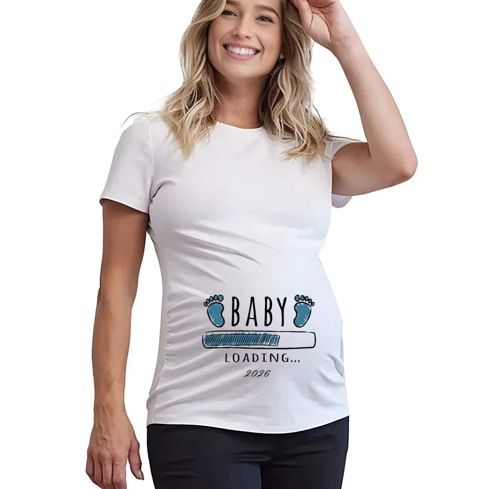 Pregnancy Announcement T Shirt For Expectant Moms Cute Baby Loading 2026 Print Short Sleeve Tee