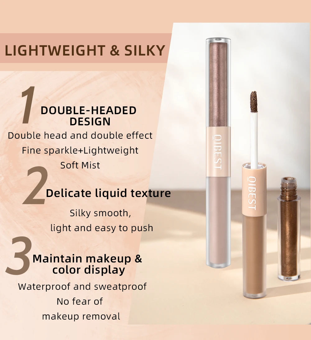 QIBEST Double Head Glitter Matte Eye shadow Stick Makeup Sets Long Lasting Shimmer 2 In 1 Liquid Eyeshadow Cosmetic Sets 6 Color