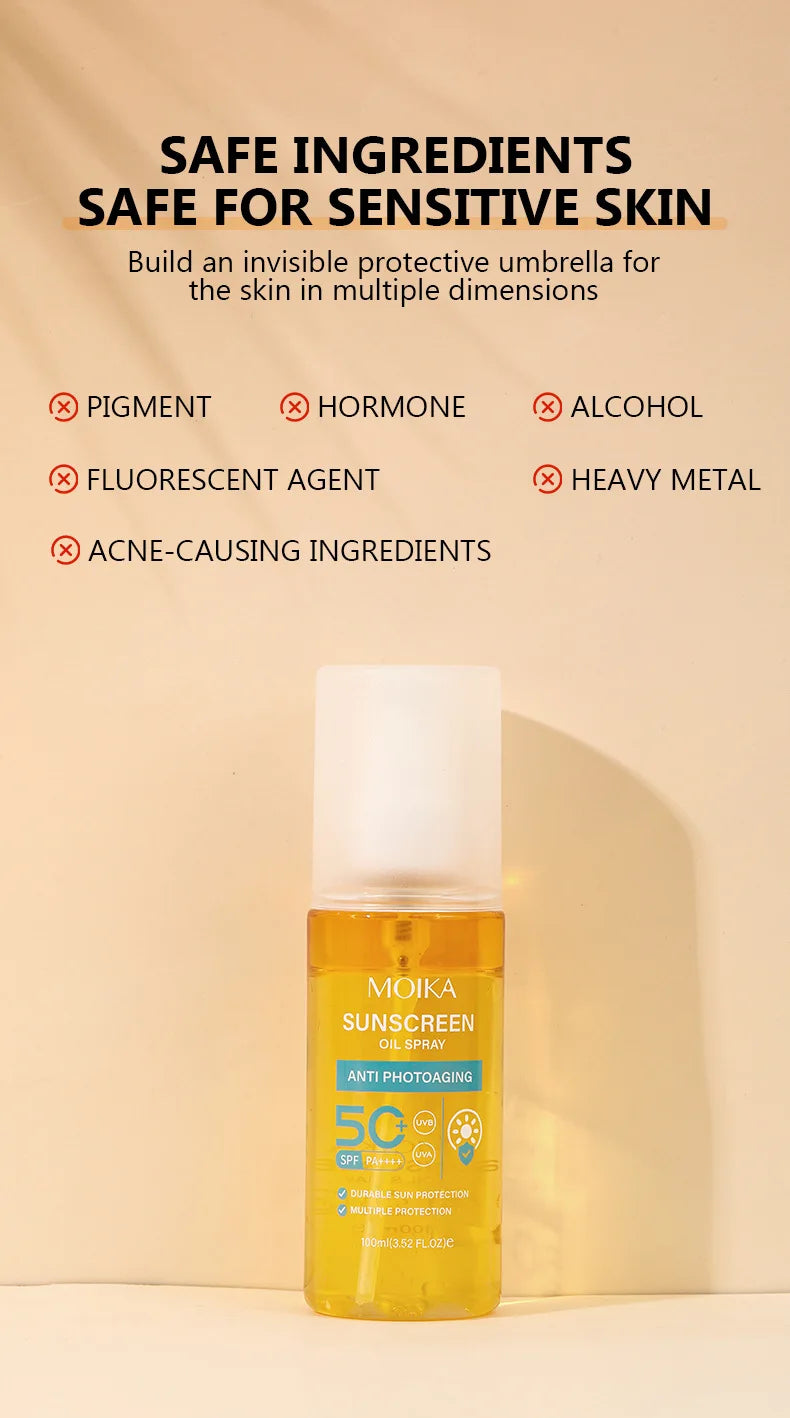 Facial Body Sunscreen Oil Spray Whitening Sun Cream Sunblock Skin Protective Cream Anti-Aging Oil-control Moisturizing SPF50+