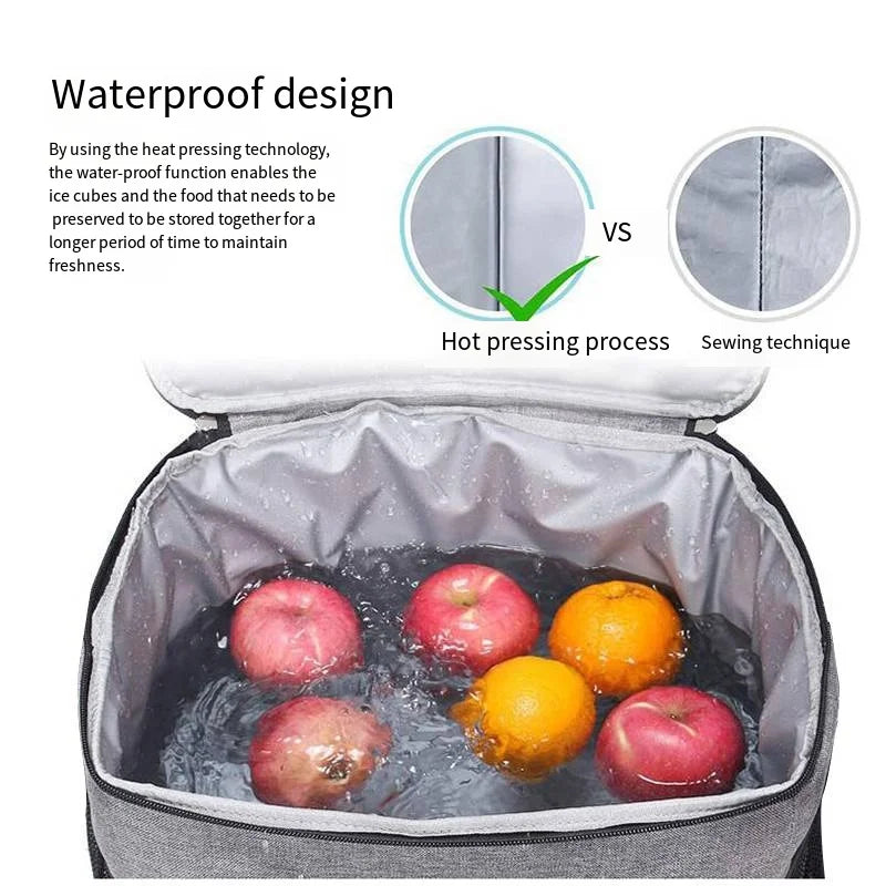 Bolsa Térmica Aislada Grande Negra Impermeable Antifugas Engrosada de Mano/Hombro para Picnic al Aire Libre